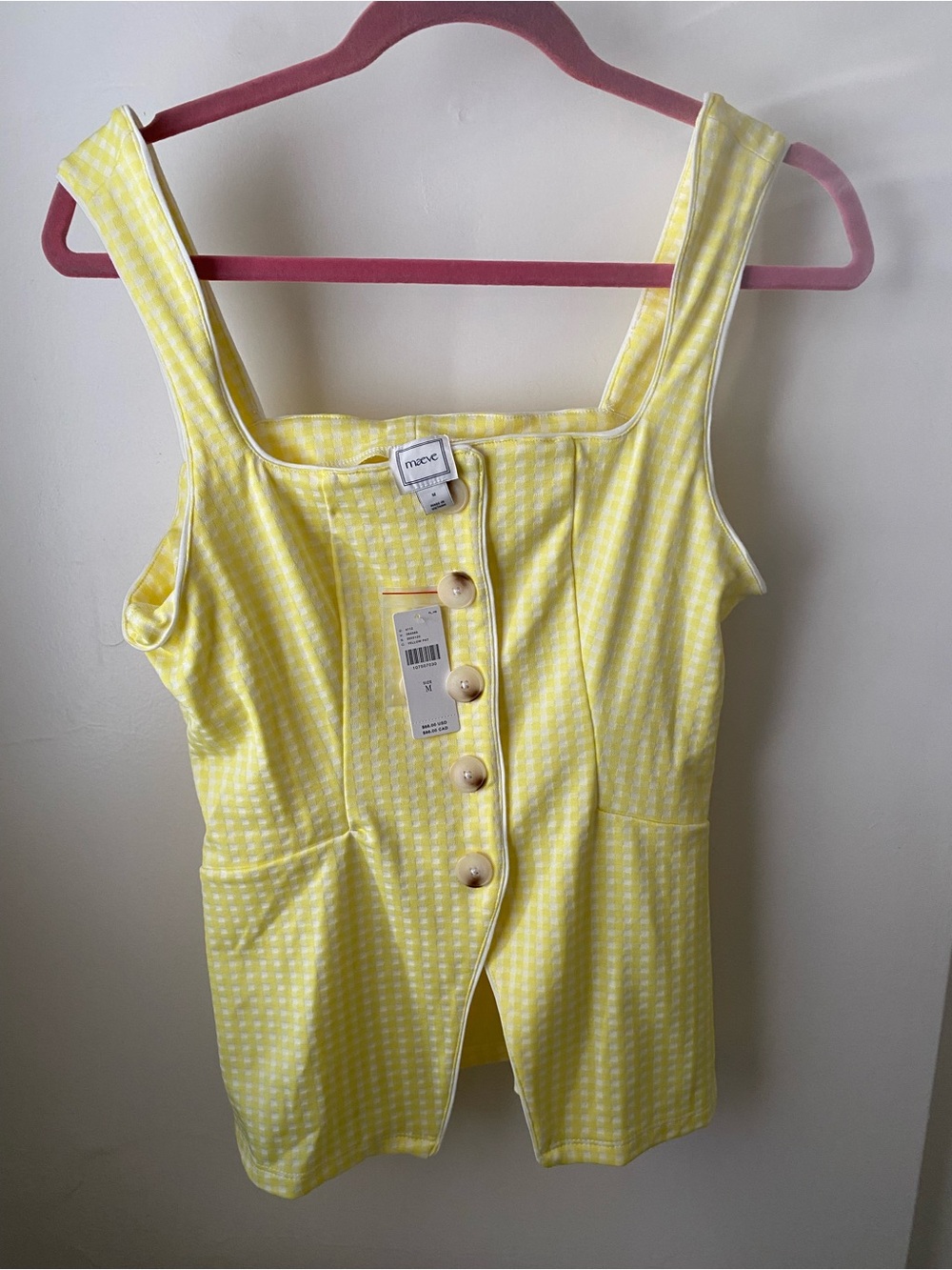 NWT -MAEVE - Anthropologie - Sleeveless Yellow Gingham Button-Front Top Vest